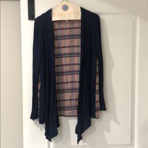 Chic Plaid & Navy Open-Front Cardigan 💕